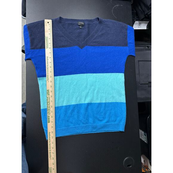 Talbots 100% Cashmere Sweater Size Large Striped Blue V Neck Office Casual - Picture 5 of 9